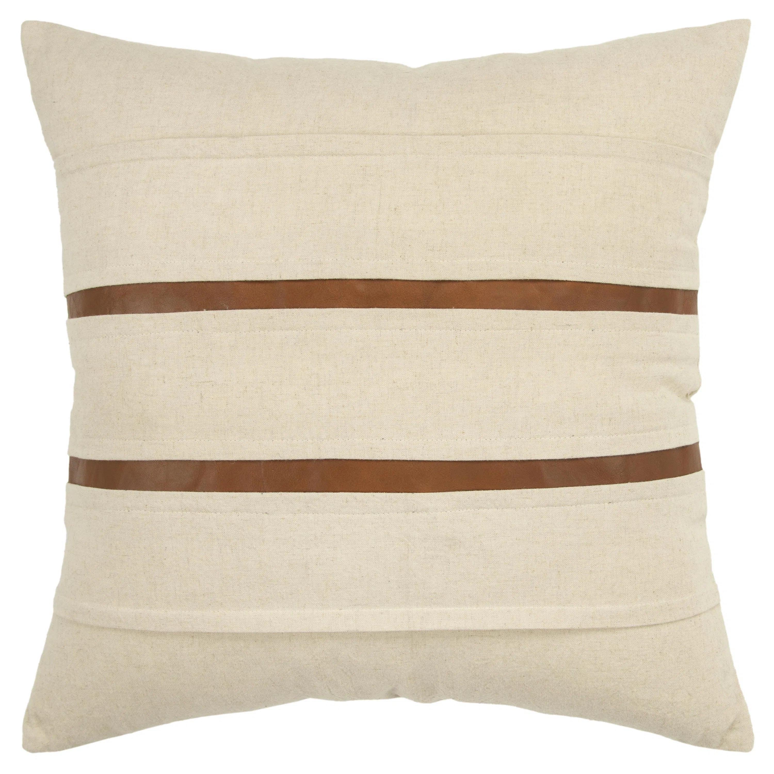 Kate Leather Stripe Throw Pillow With Down Insert