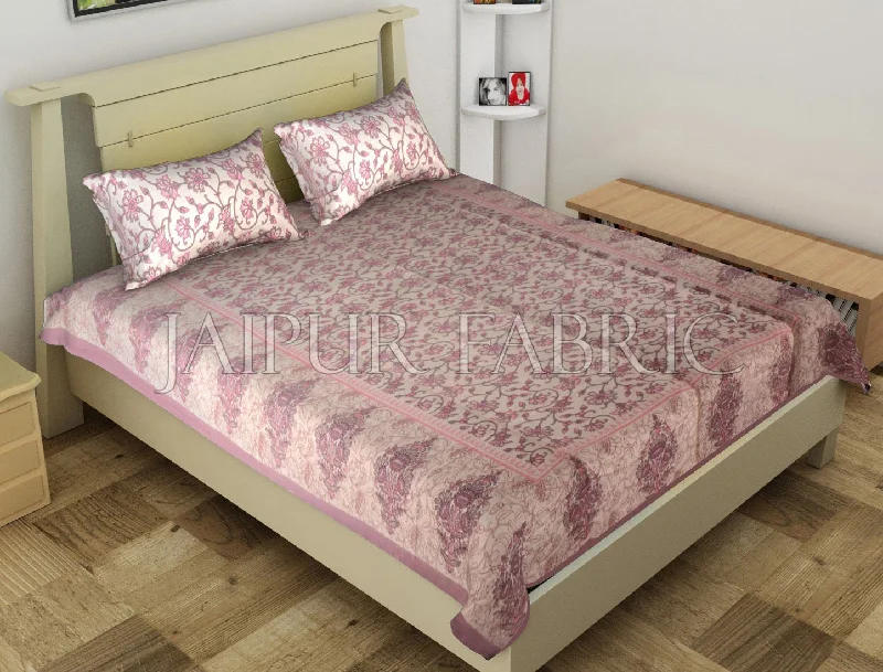 Light Purple Border Anthemion Pattern Cotton Single Bed Sheet