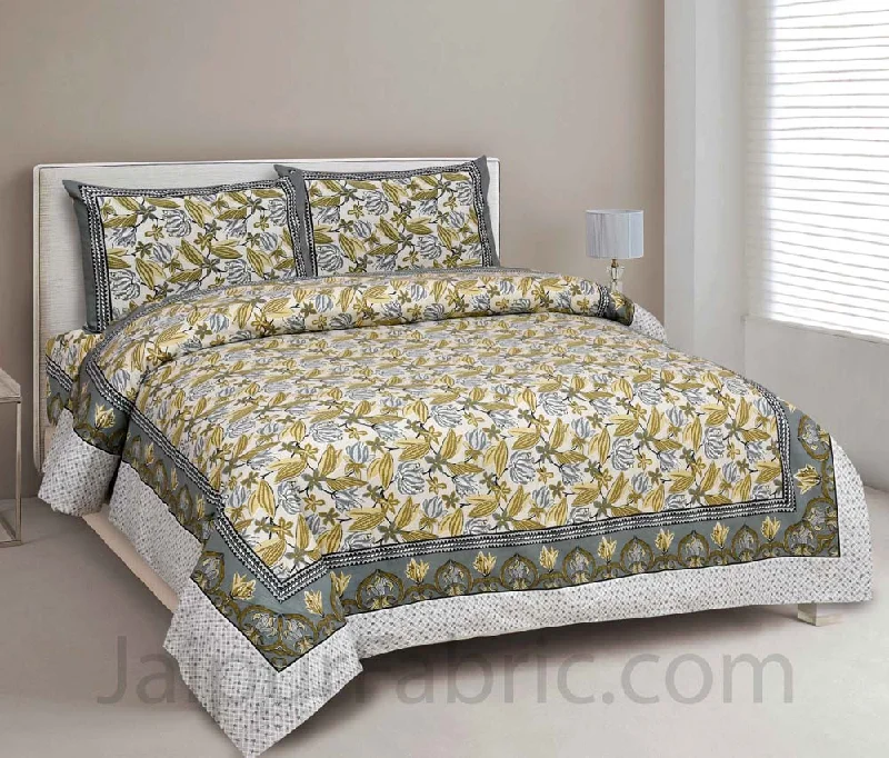 Lilium Green Floral Pure Cotton Double Bedsheet