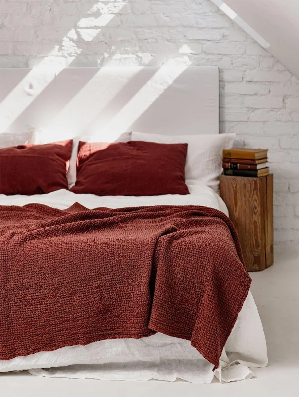 Linen Waffle Bed Throw | Terracotta