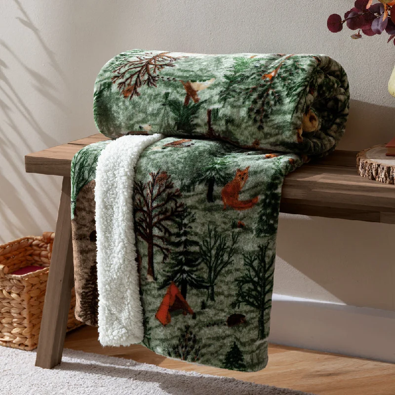 Lodge Wood Sherpa Fleece Throw Oak Green