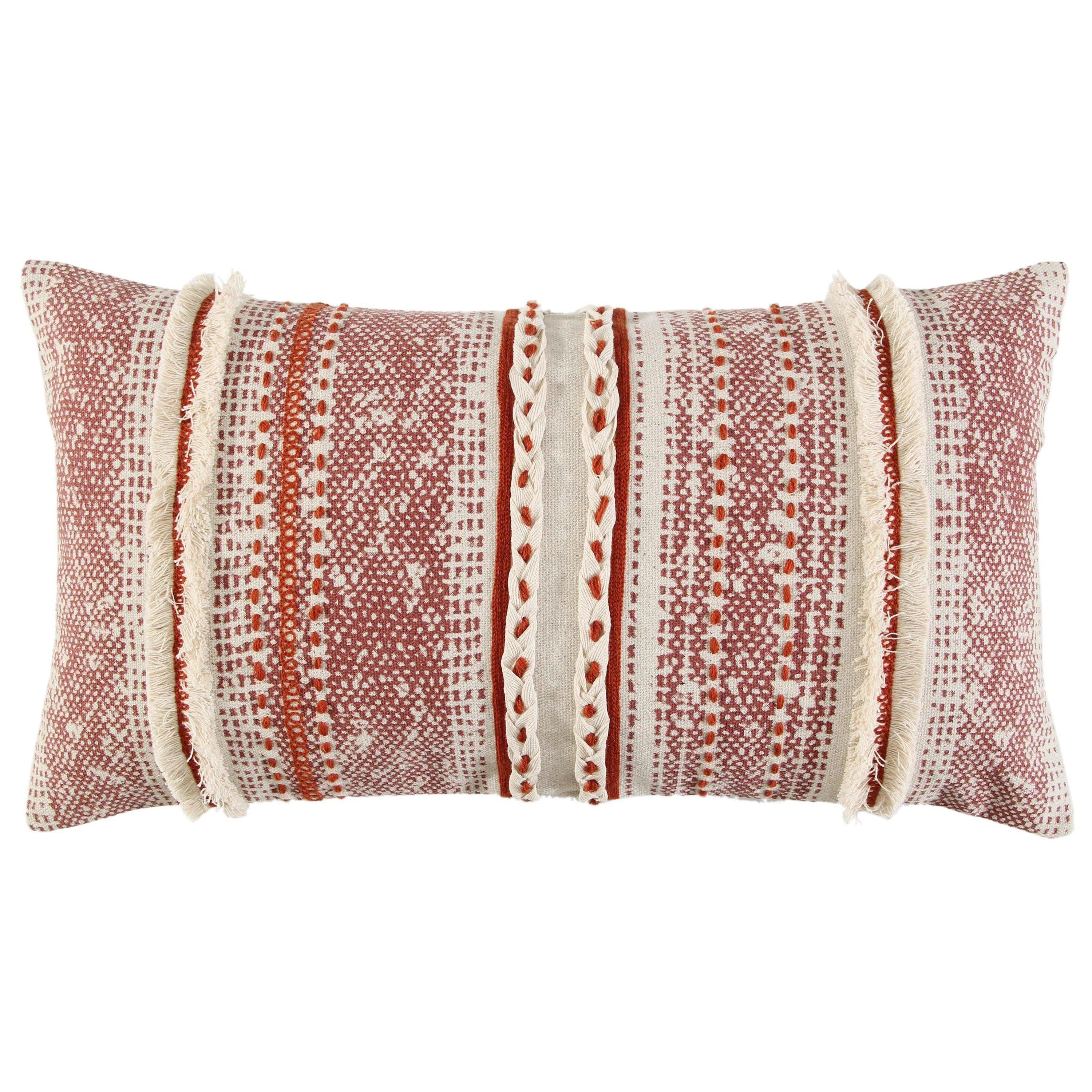 Mimi Striped Rust Red Lumbar Pillow With Insert