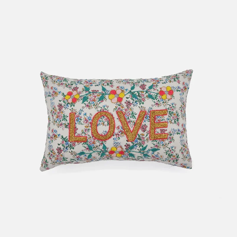 Mini Love White French Embroidered Lumbar Pillow