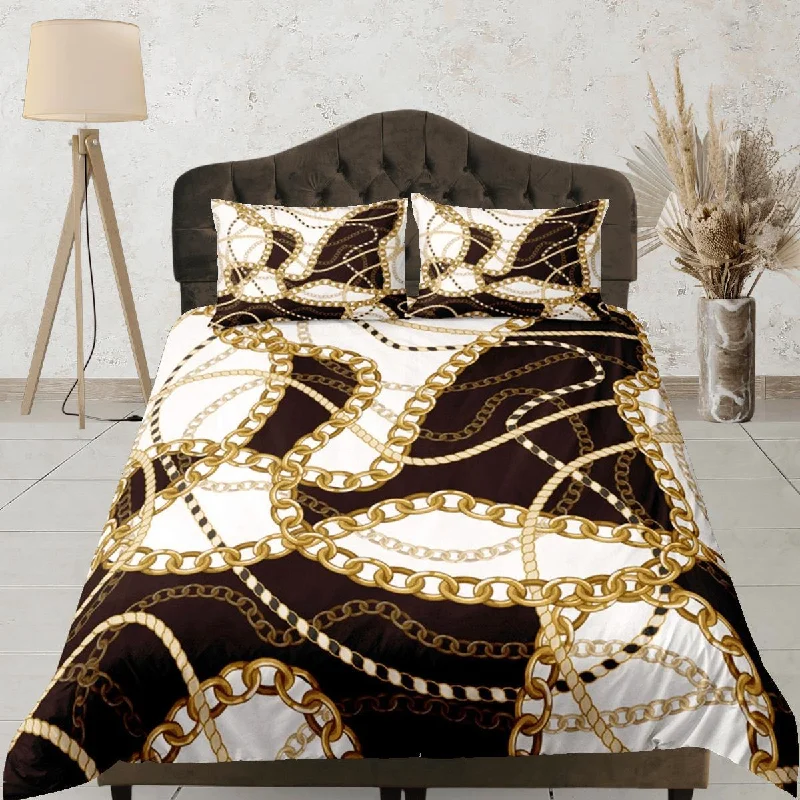 Mixed Baroque Gold Chains Luxury Duvet Cover Set Aesthetic Bedding Set Full Victorian Decor, King Duvet Cover Queen Duvet