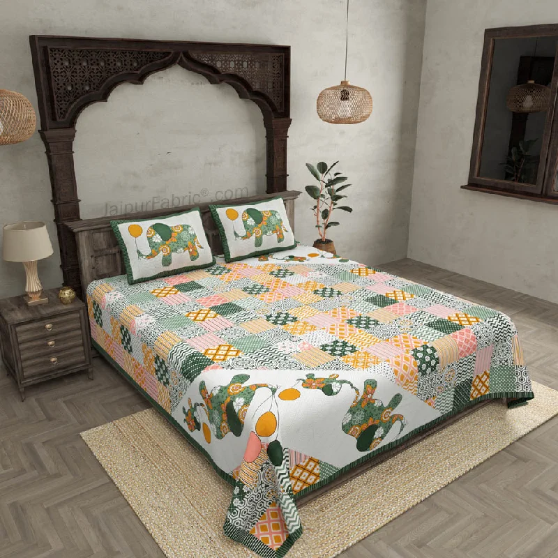 Modern Art Fresh Green Pure Cotton Patchwork Print King Size Bed Sheet