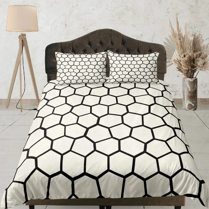 Modern Polygon Duvet Cover White Dorm Bedding Set Full Abstract Design Bedspread