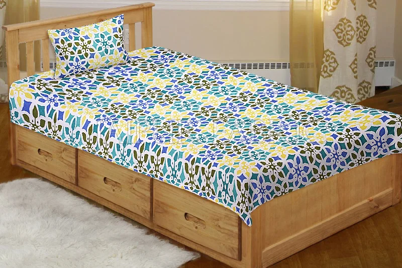 Multi Color Floral Printed Cotton Single Bed sheet