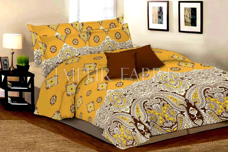 Mustard Color with Brown Royal Rajasthani Print Single Bed Sheet