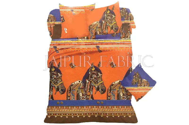 Orange Base Multi Color Horse Print Single Bed Sheet