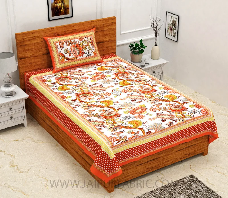 Orange Gala Flowers Single Bedsheet