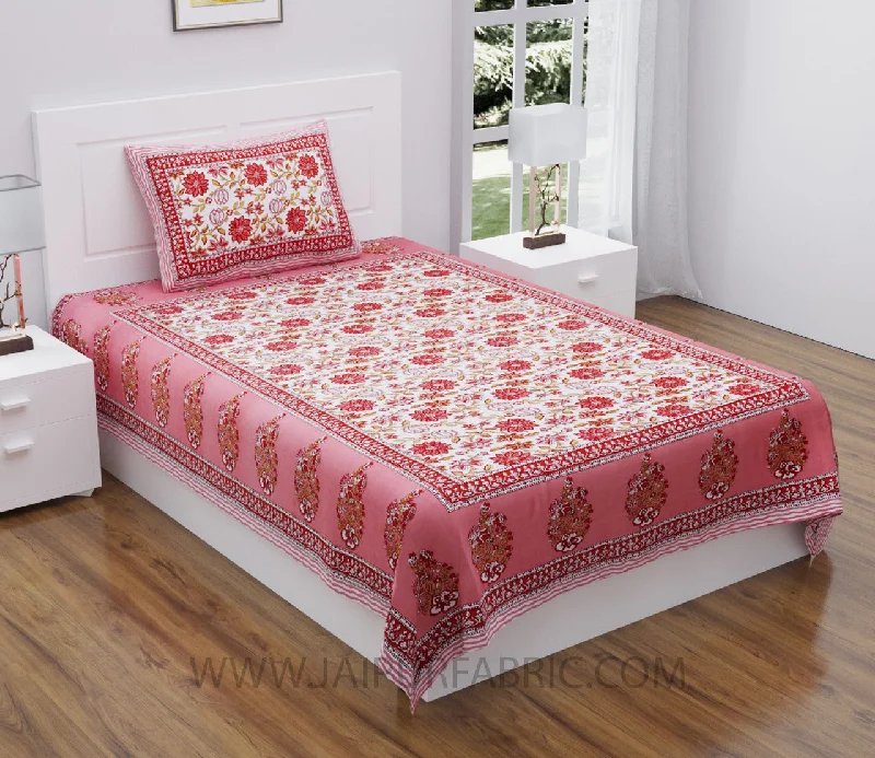 Peach Floral Carnival Single Bedsheet