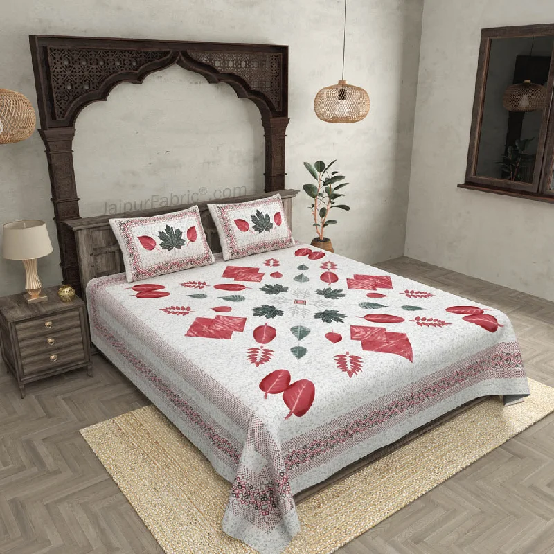 Playful Petals Red Cotton Double Bedsheet