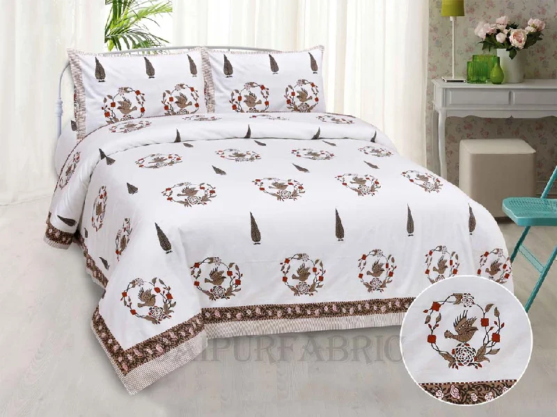 pleasing nest brown fine cotton hand block king size bedsheet set