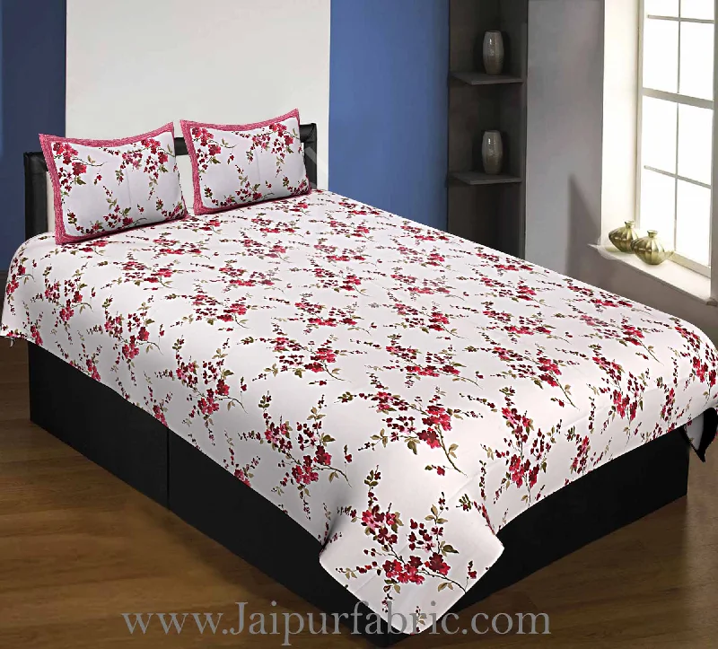 Pure Cotton 240 TC Single Bedsheet in Red motif floral print taxable