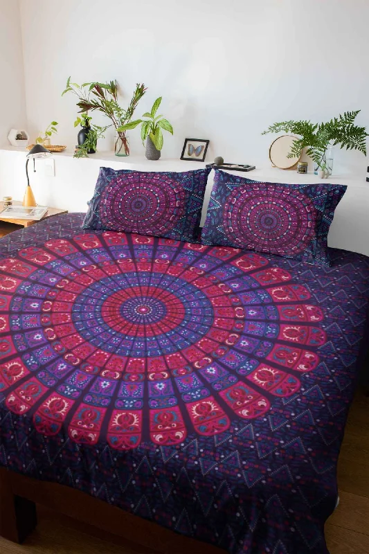 pure cotton purple mandala zig zag print king size double bedsheet with 2 pillow covers