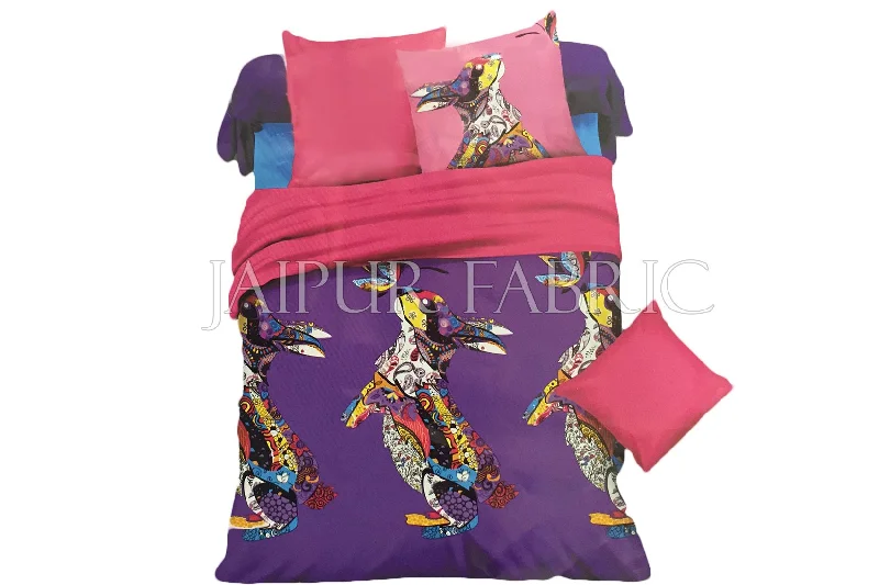 Purple Base Multi Color Rabbit Print Single Bed Sheet