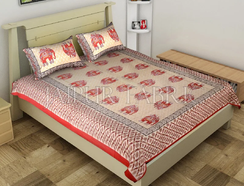 Red Big Size Elephant Printed Cotton Single Bed Sheet