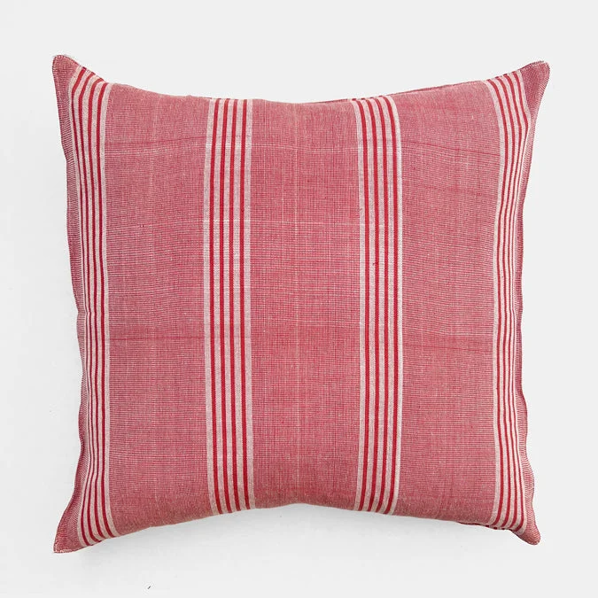 Red Triple Stripe Square Pillow