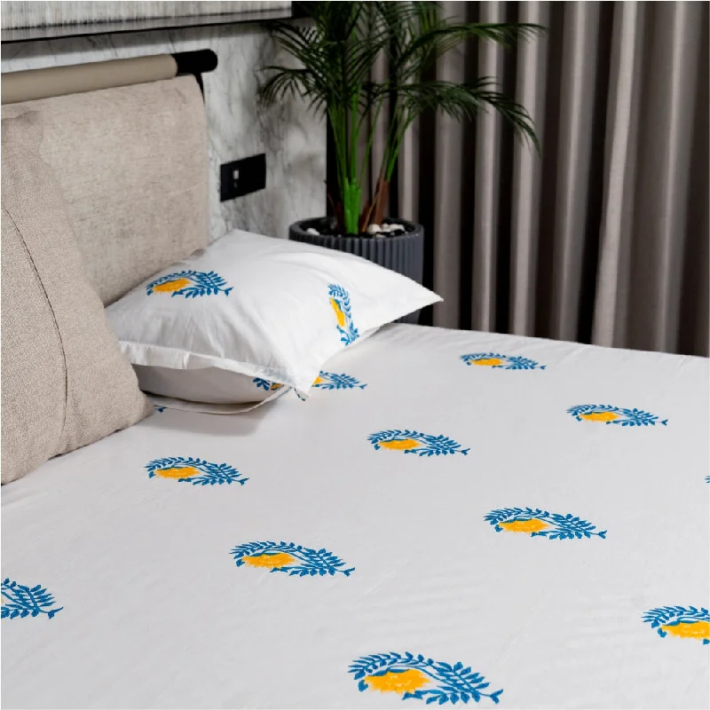 Regal Collection - Breathable 200 TC 100% Pure Cotton Single Bedsheet with Pillow Cover, Ethnic Motif - Yellow