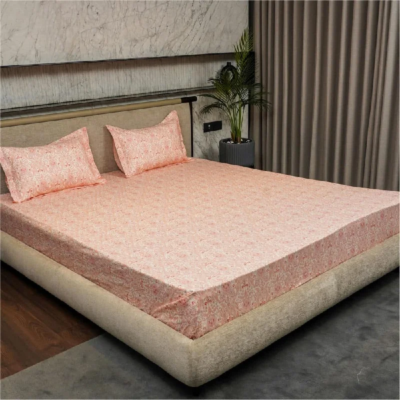 Regal Collection - Breathable 200 TC 100% Pure Cotton Single Bedsheet with Pillow Cover, Paisley- Peach