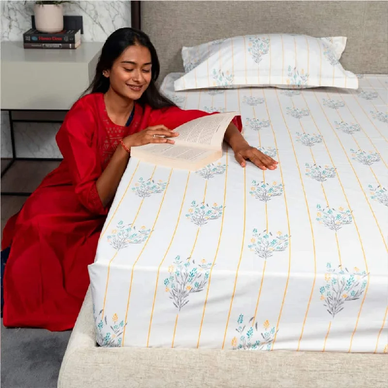 Regal Collection - Breathable 200 TC 100% Pure Cotton Single Bedsheet with Pillow Cover, Yellow Dahlia