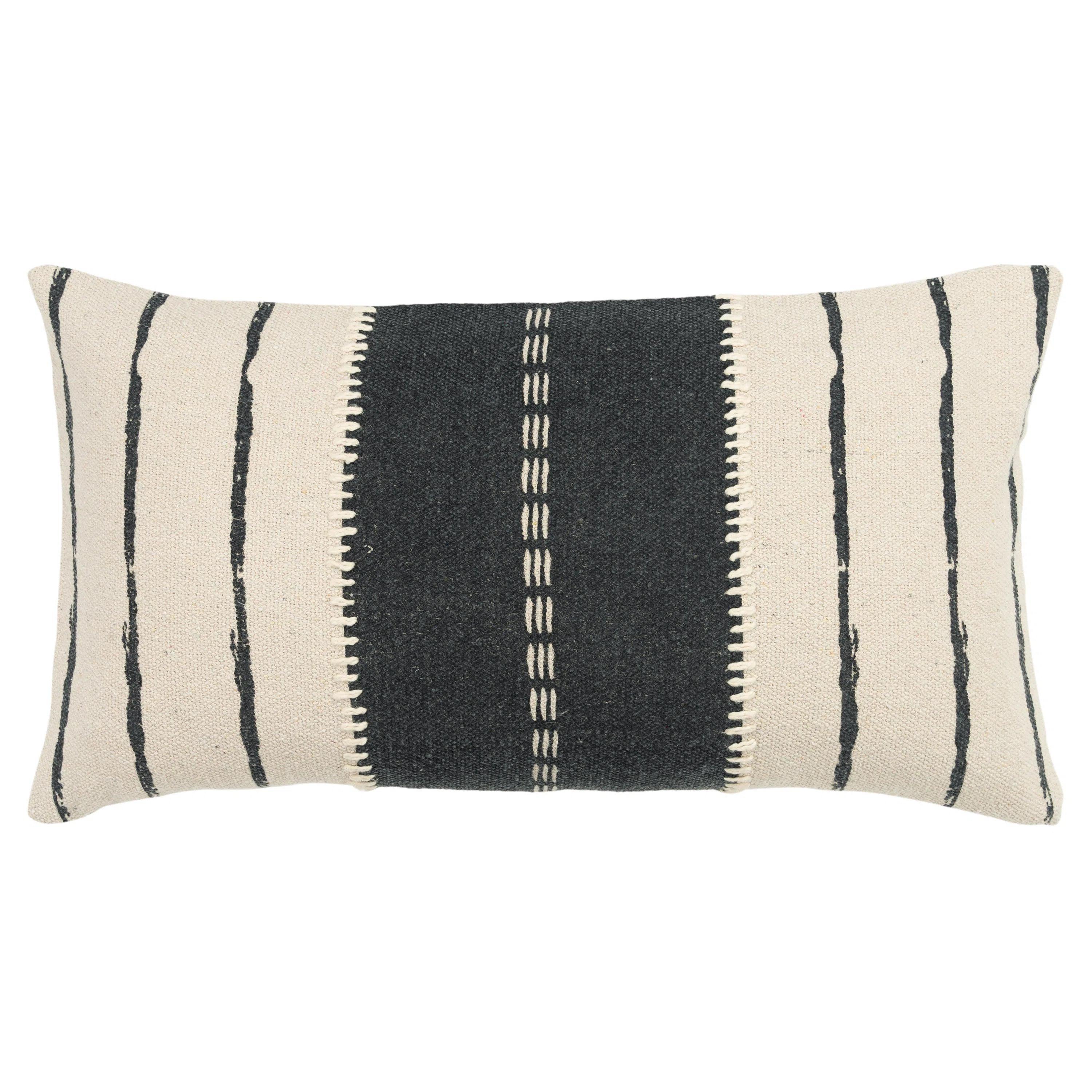 Remi Stripe Gray Lumbar Pillow With Insert