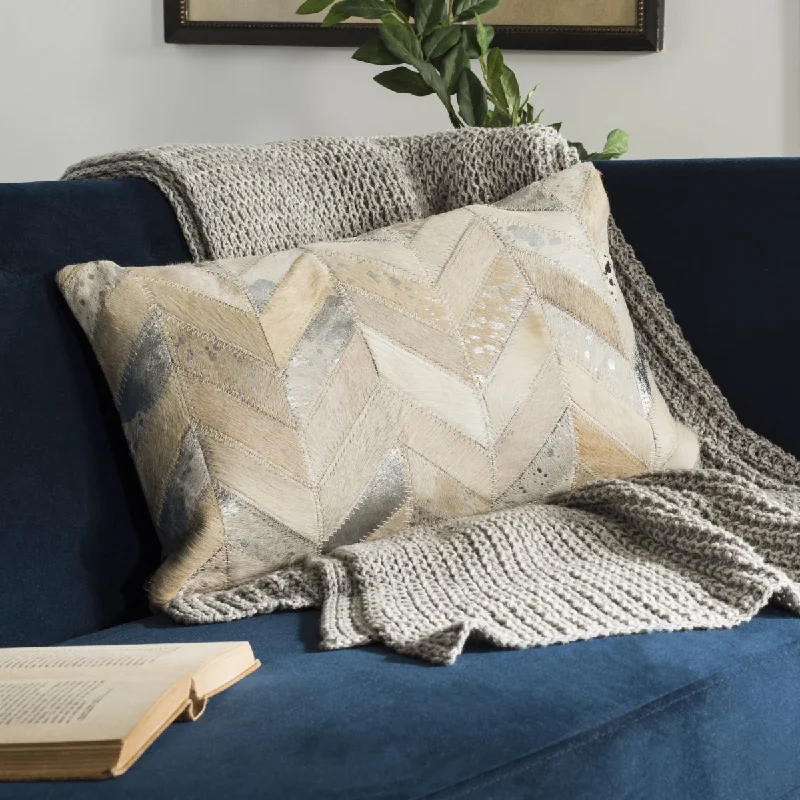 Safavieh Metallic Herringbone Cowhide Pillow