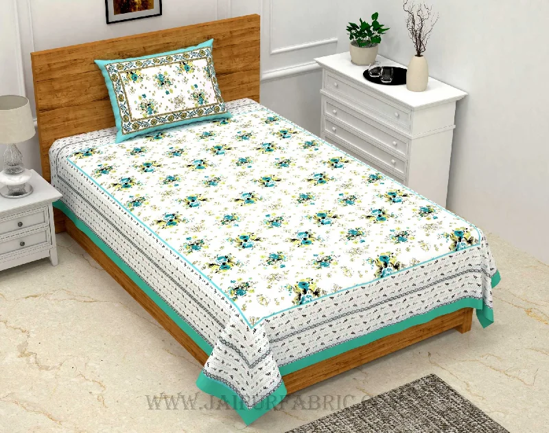 SeaGreen Bunch of Flowers Single Bedsheet