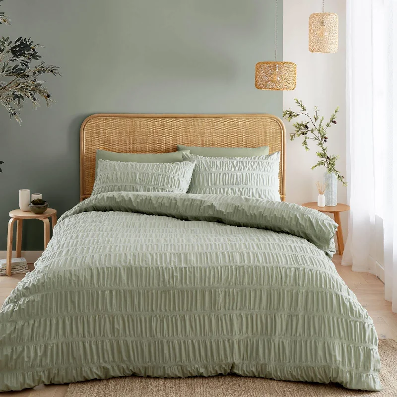 Seersucker Duvet Cover Set Sage Green