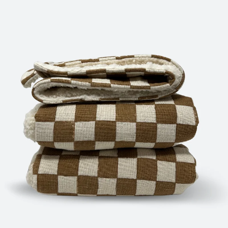 Sherpa Throw Blanket | Checkered Block Print