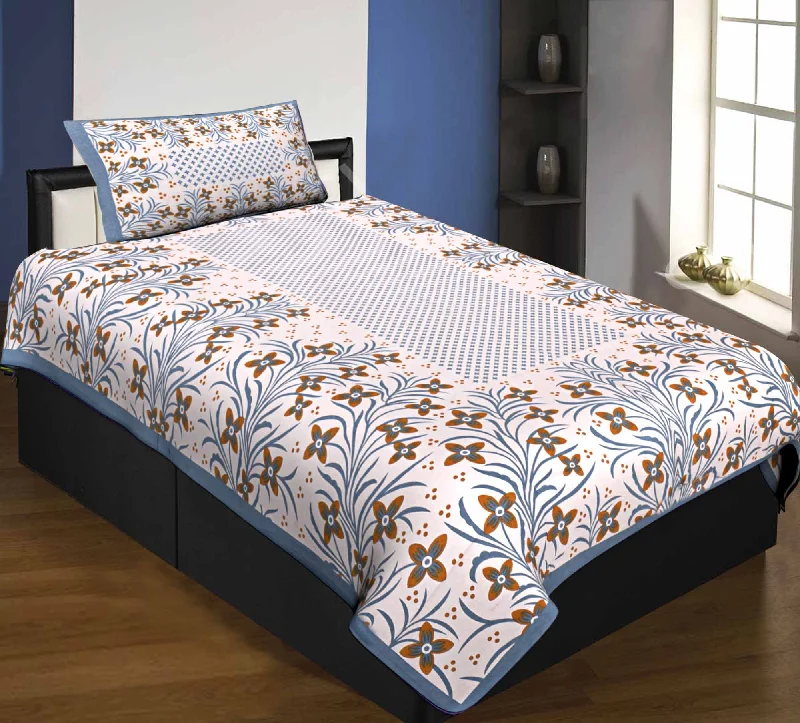 Single Bedsheet Pure Cotton Gray  Border with Flower and Leaf Pattern