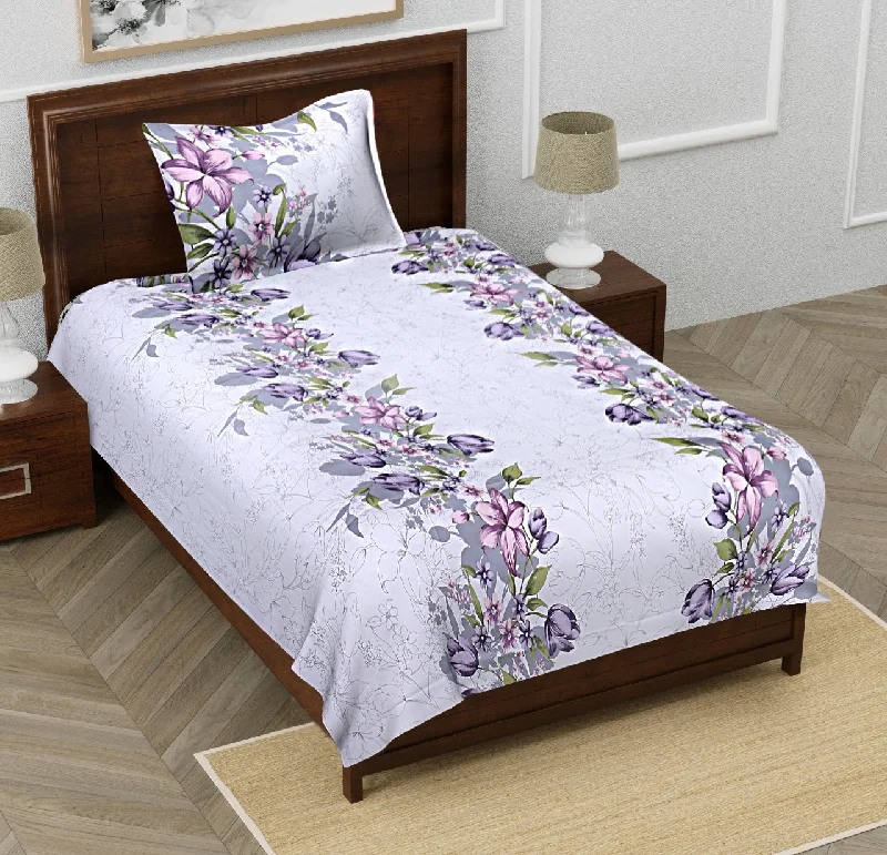 Single Bedsheet Twill Cotton Lilac Purple Floral Motif Print