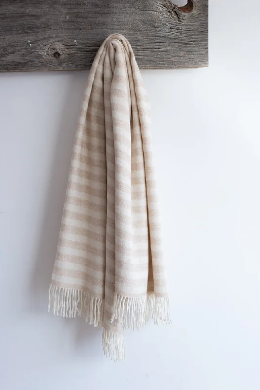 Symington Eco Baby Alpaca Throw Beige and Ivory Stripes