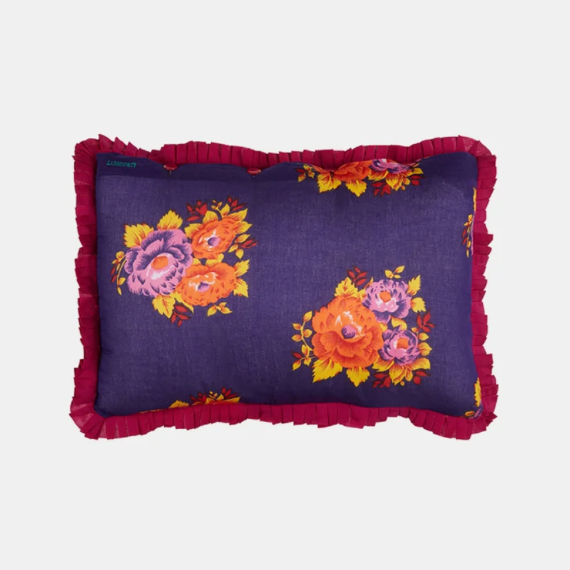 Tiger Flower Dark Blue Frill Lumbar Pillow