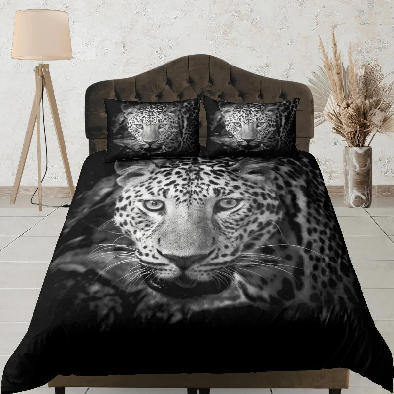 Tiger Print Black Duvet Cover Set Cute Bedspread, Animal Dorm Bedding & Pillowcase