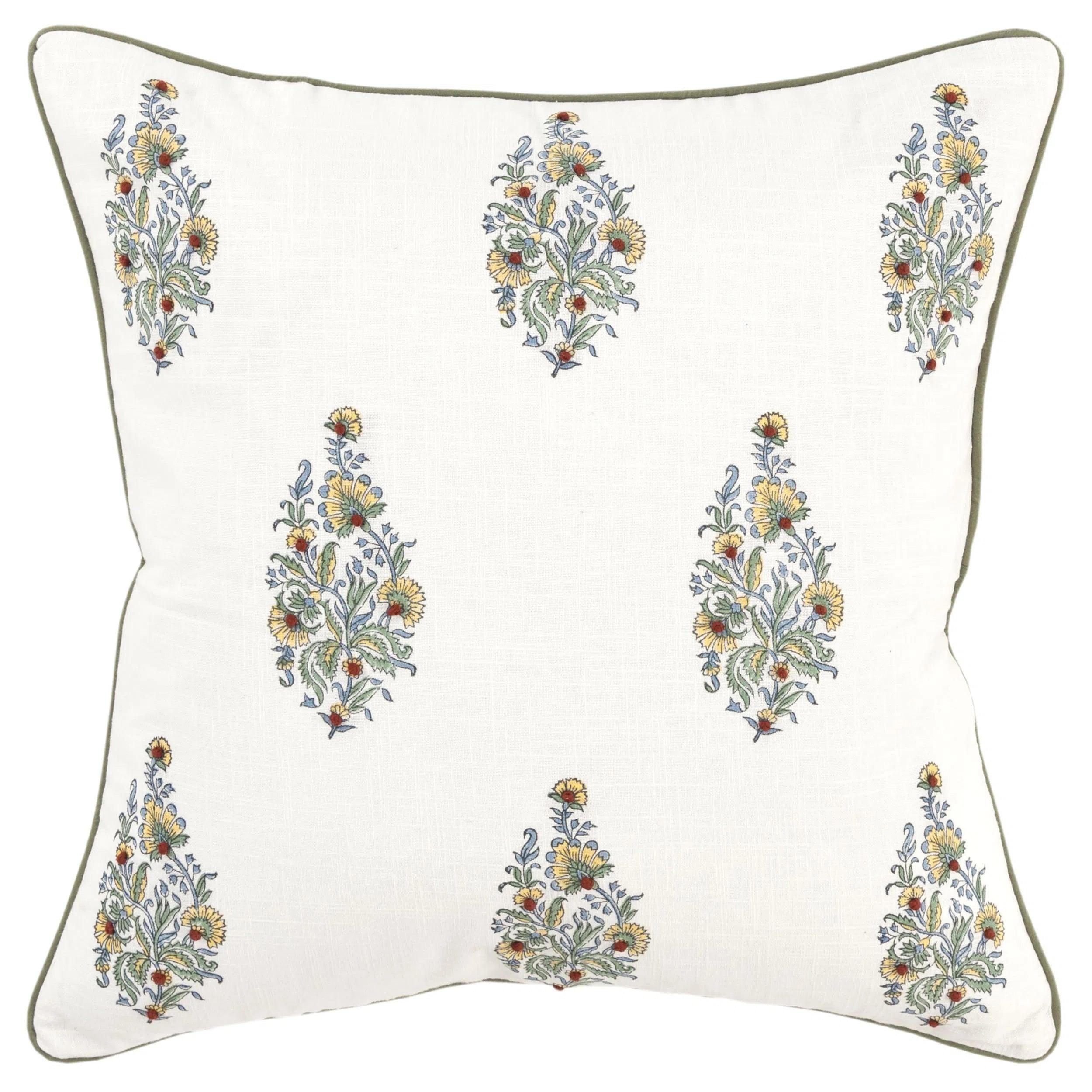 Welted Floral Throw Pillow With Down Insert