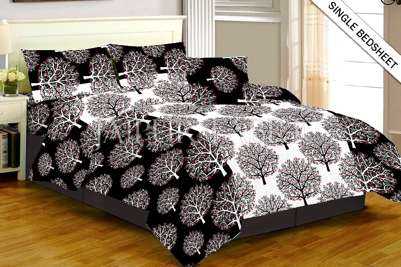 White Base Black Tree Print Single Bed Sheet