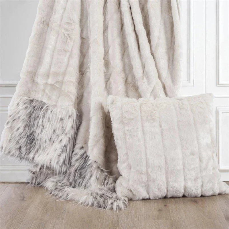 White Faux Mink & Snow Leopard Throw Blanket