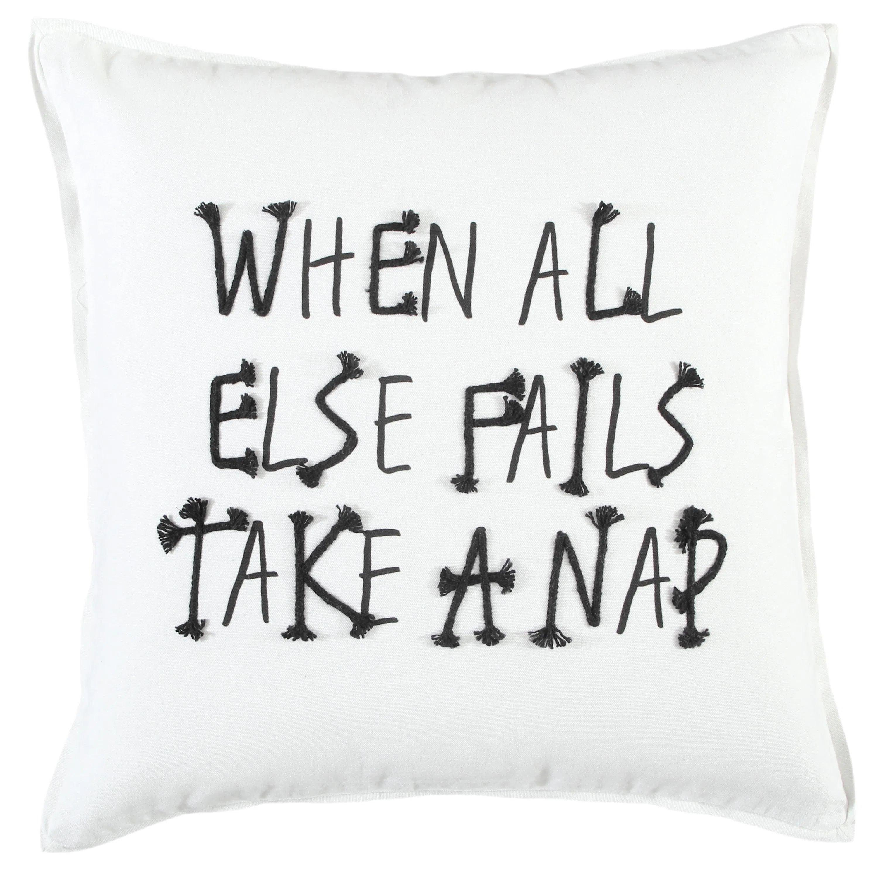 White Skye Words Fun Decorative Couch Pillows With Down Insert