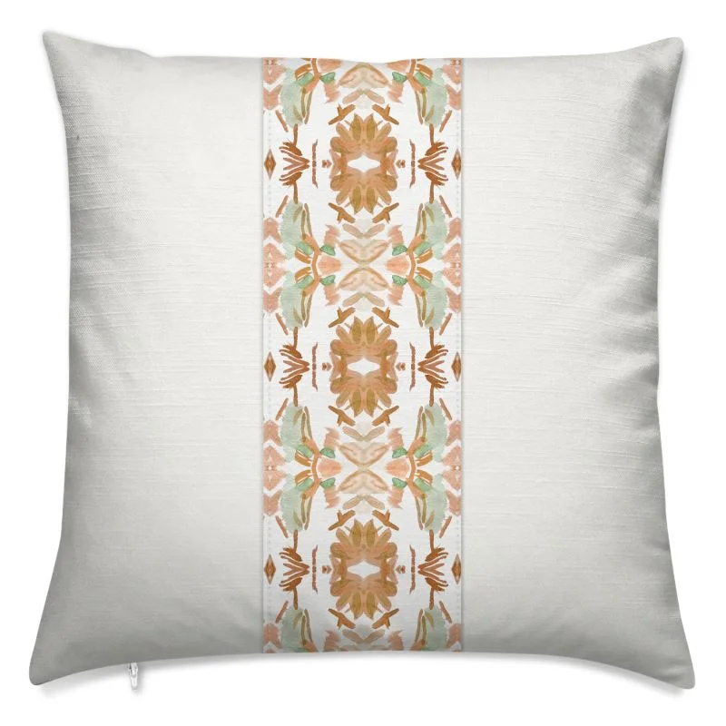 White Dove Luxury Pillow with Wildflowers I Orange Panel