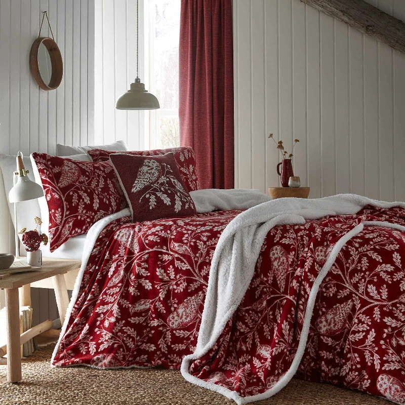 Woodland Owls Duvet Cover Set Red