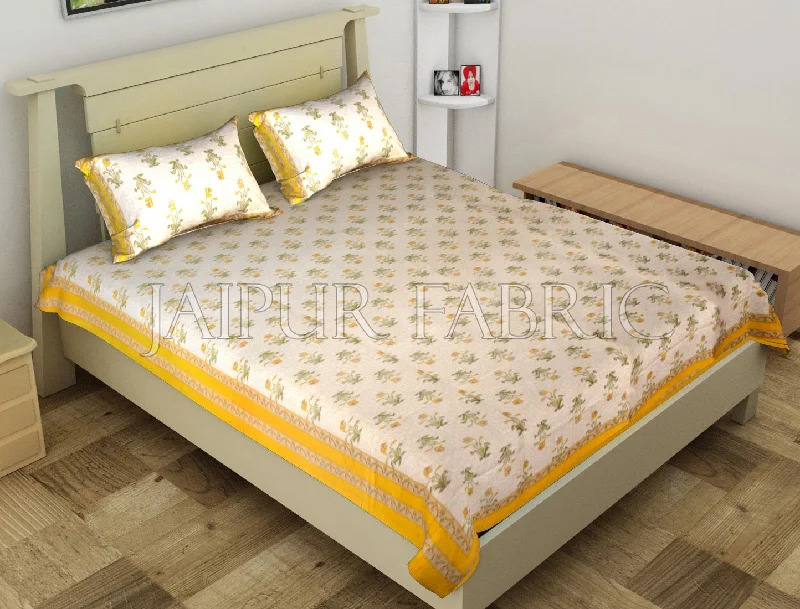 Yellow Border Trellis Base Floral Printed Cotton Single Bed Sheet